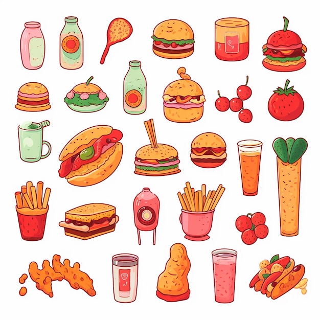 Ilustración de menú vectorial comida comida de carne restaurante popular conjunto de almuerzo icono cena bocadillo