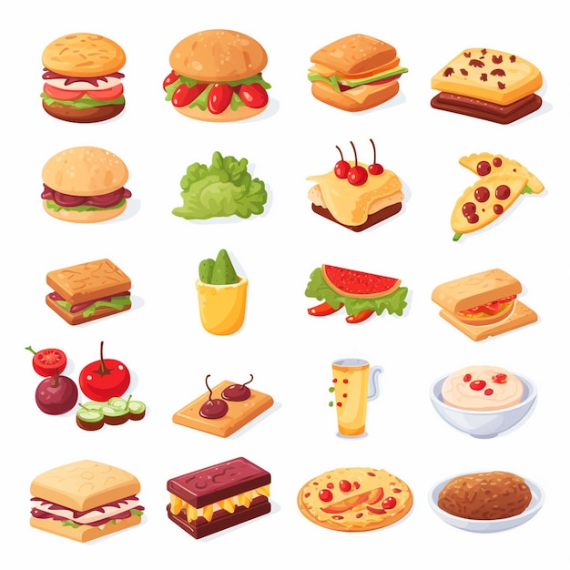 Ilustración de menú vectorial comida comida de carne restaurante popular conjunto de almuerzo icono cena bocadillo
