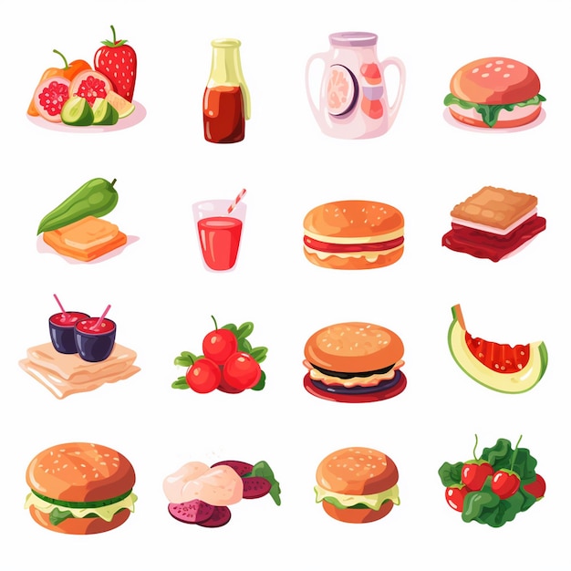 Ilustración de menú vectorial comida comida de carne restaurante popular conjunto de almuerzo icono cena bocadillo