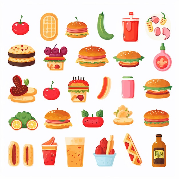 Ilustración de menú vectorial comida comida de carne restaurante popular conjunto de almuerzo icono cena bocadillo