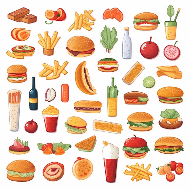 Ilustración de menú vectorial comida comida de carne restaurante popular conjunto de almuerzo icono cena bocadillo