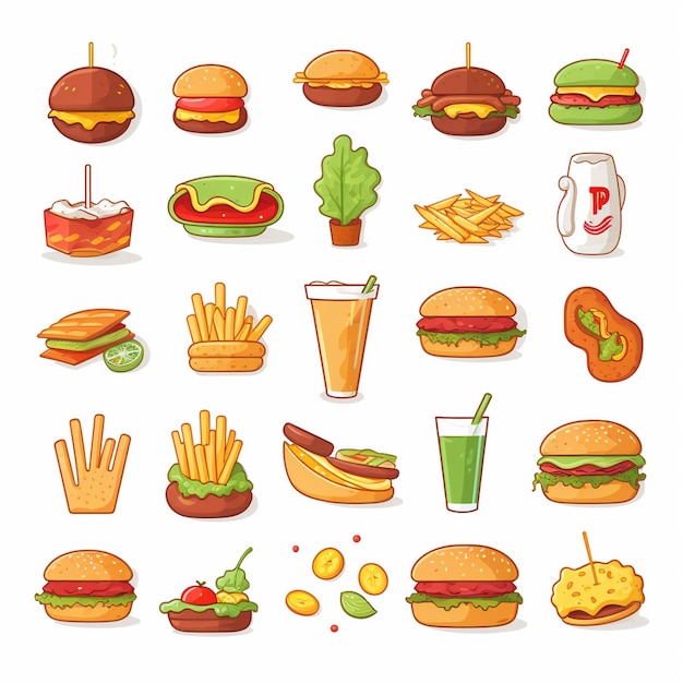 Ilustración de menú vectorial comida comida de carne restaurante popular conjunto de almuerzo icono cena bocadillo
