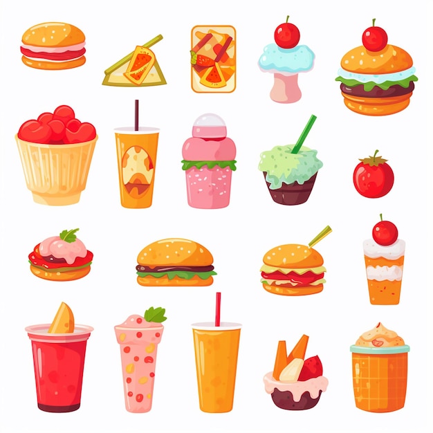 Ilustración de menú vectorial comida comida de carne restaurante popular conjunto de almuerzo icono cena bocadillo