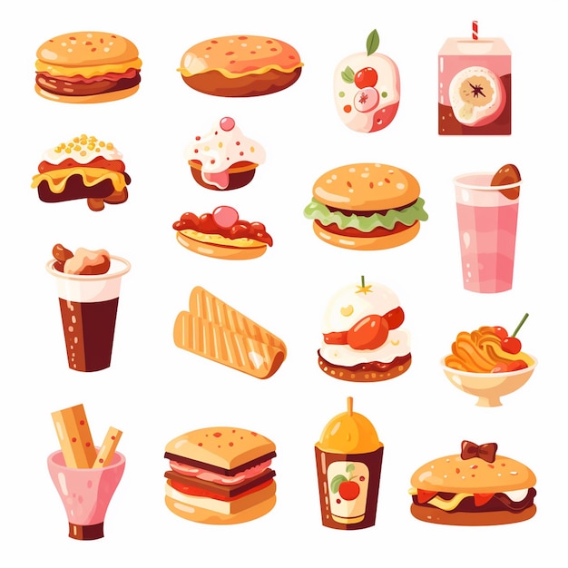 Ilustración de menú vectorial comida comida de carne restaurante popular conjunto de almuerzo icono cena bocadillo