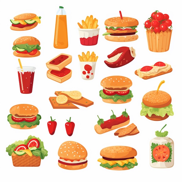 Ilustración de menú vectorial comida comida de carne restaurante popular conjunto de almuerzo icono cena bocadillo