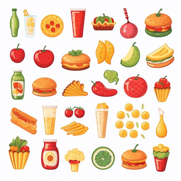Ilustración de menú vectorial comida comida de carne restaurante popular conjunto de almuerzo icono cena bocadillo