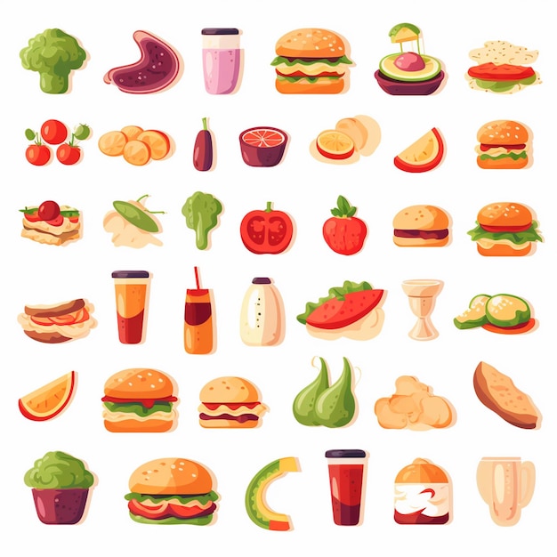 Ilustración de menú vectorial comida comida de carne restaurante popular conjunto de almuerzo icono cena bocadillo