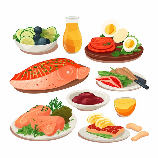 Vector ilustración de menú vectorial comida comida de carne restaurante popular conjunto de almuerzo icono cena bocadillo