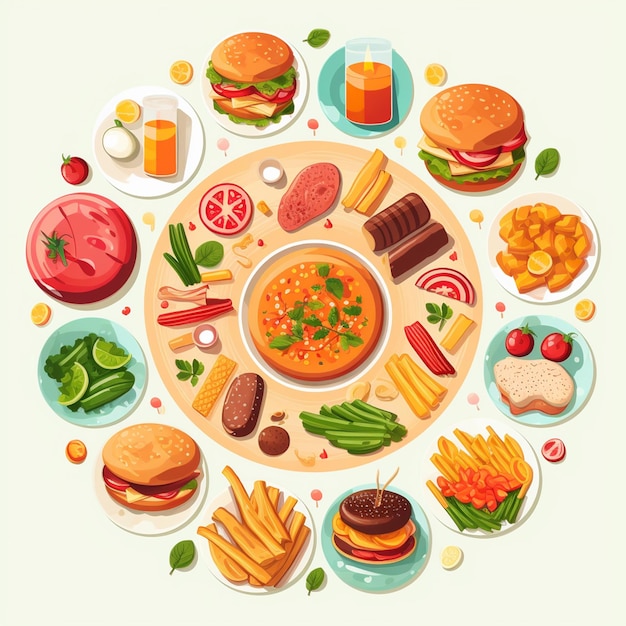 Vector ilustración de menú vectorial comida comida de carne restaurante popular conjunto de almuerzo icono cena bocadillo