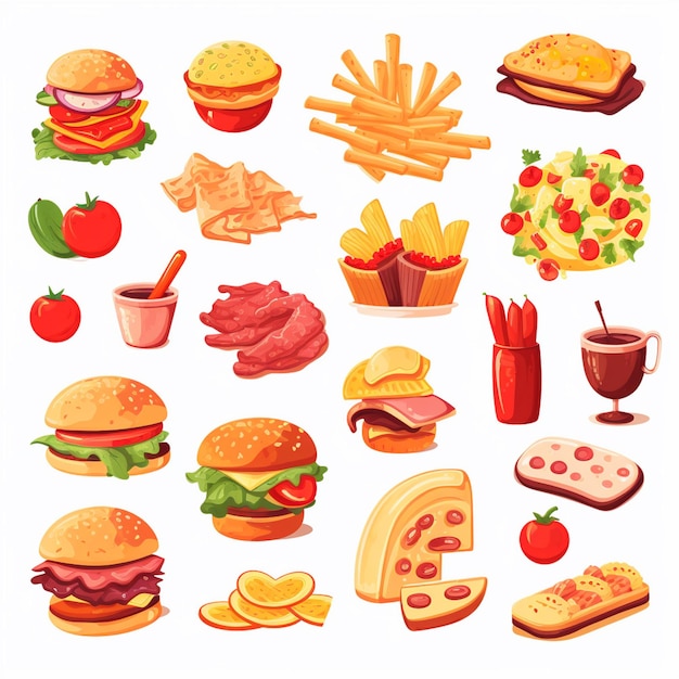 Ilustración de menú vectorial comida comida de carne restaurante popular conjunto de almuerzo icono cena bocadillo