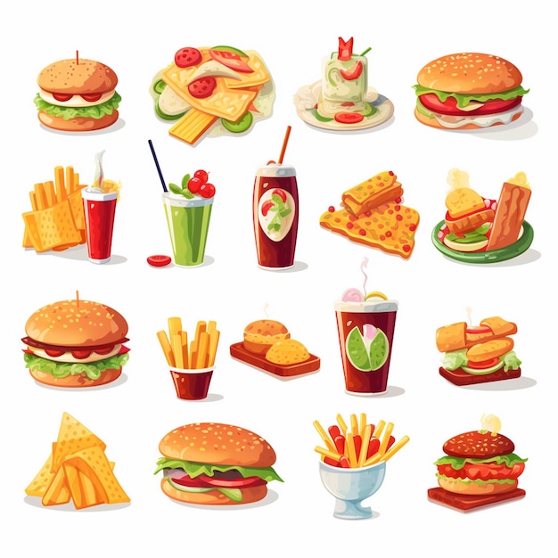 Ilustración de menú vectorial comida comida de carne restaurante popular conjunto de almuerzo icono cena bocadillo