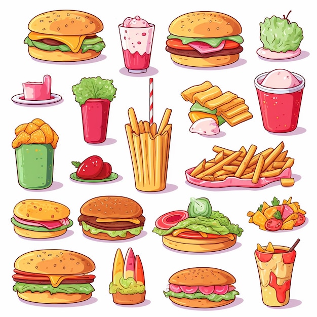 Vector ilustración de menú vectorial comida comida de carne restaurante popular conjunto de almuerzo icono cena bocadillo