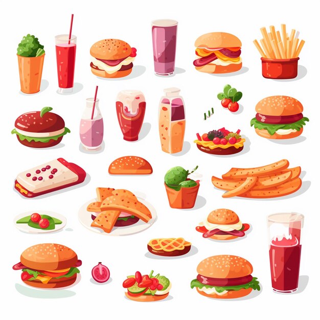 Vector ilustración de menú vectorial comida comida de carne restaurante popular conjunto de almuerzo icono cena bocadillo