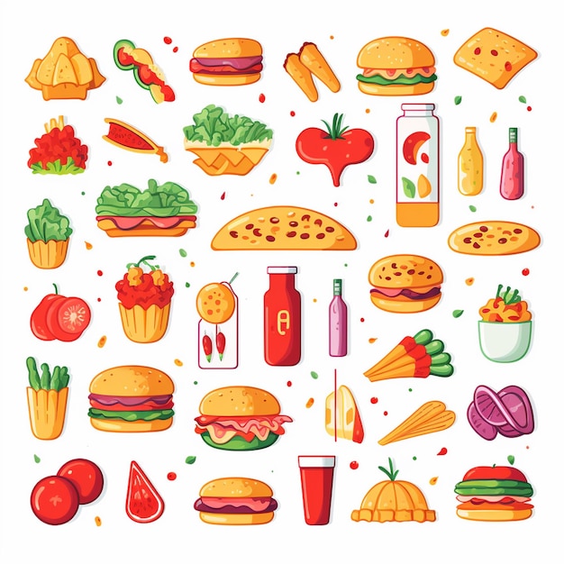 Vector ilustración de menú vectorial comida comida de carne restaurante popular conjunto de almuerzo icono cena bocadillo