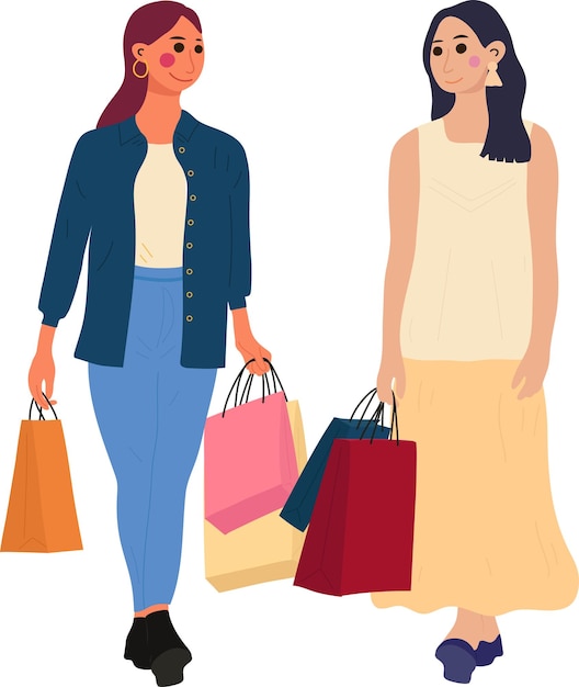 Vector ilustración de mercado de mujer de compras y bolsa de transporte