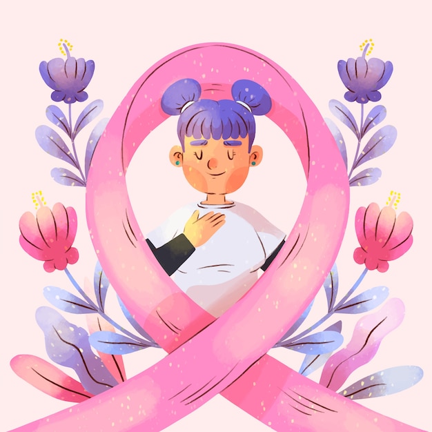 Ilustración de mes de concientización sobre el cáncer de mama en acuarela