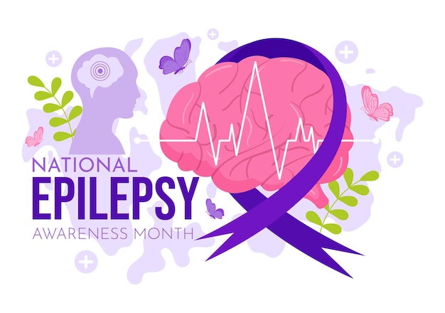 Vector ilustración del mes de concientización sobre la epilepsia que se celebra cada año en noviembre con la salud cerebral y mental