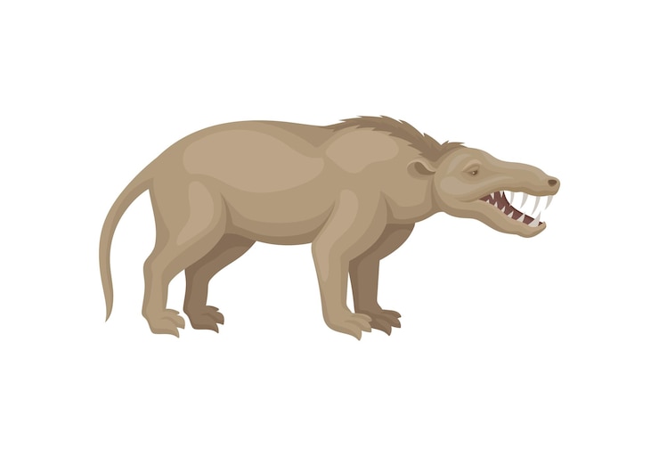 Vector ilustración de mesonychia vista lateral bestia prehistórica con cola larga y dientes afilados animal salvaje extinto de la edad de hielo elemento para libro de zoología diseño vectorial plano aislado sobre fondo blanco