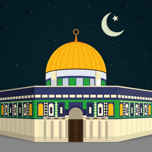 Ilustración de la mezquita de Aqsa y la luna creciente