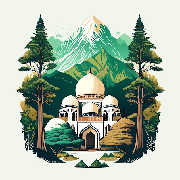 Ilustración de la mezquita en los árboles