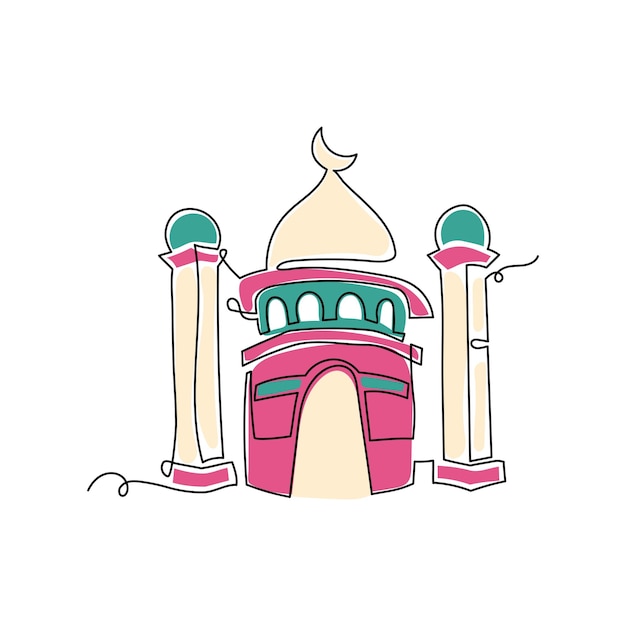 Vector ilustración de la mezquita estilo de dibujo de línea continua concepto de ramadan kareem