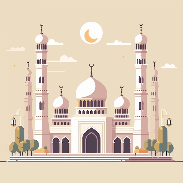 Ilustración de una mezquita con un estilo de diseño plano simple y minimalista