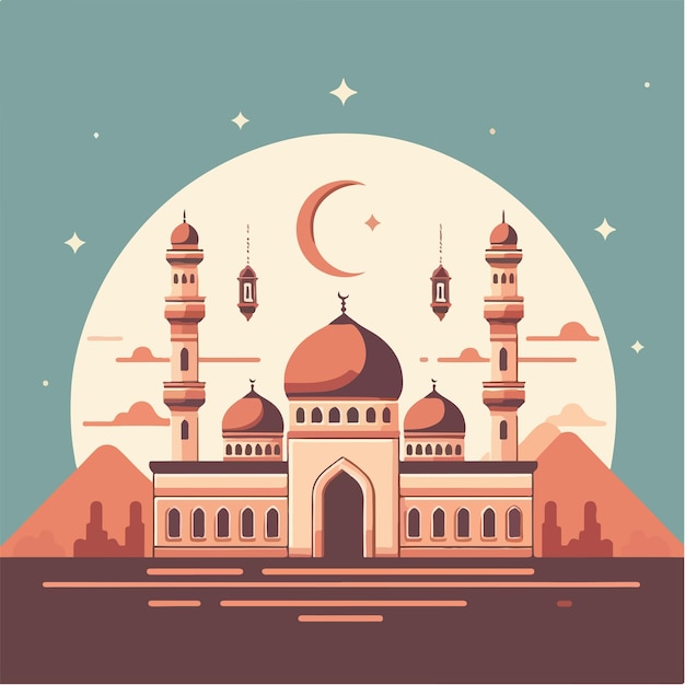 Vector ilustración de una mezquita con un estilo de diseño plano simple y minimalista