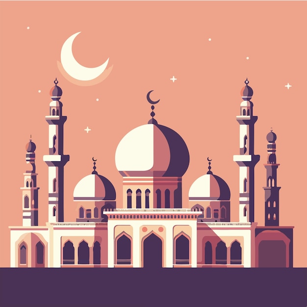 Vector ilustración de una mezquita con un estilo de diseño plano simple y minimalista