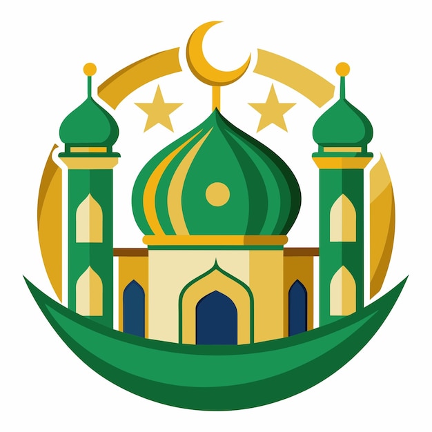 Ilustración de una mezquita musulmana aislada de estilo plano saludos de Eid Mubarak Ramadán Kareem