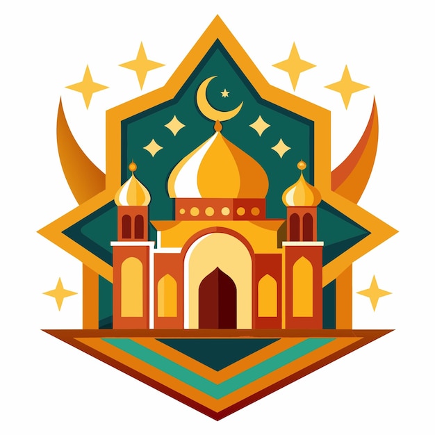 Ilustración de una mezquita musulmana aislada de estilo plano saludos de Eid Mubarak Ramadán Kareem