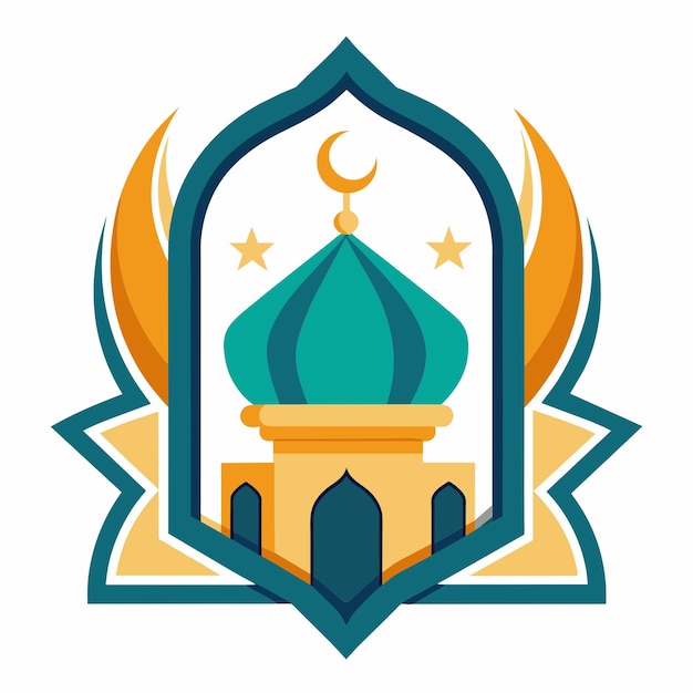 Vector ilustración de una mezquita musulmana aislada de estilo plano saludos de eid mubarak ramadán kareem