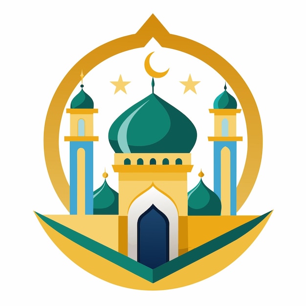 Vector ilustración de una mezquita musulmana aislada de estilo plano saludos de eid mubarak ramadán kareem