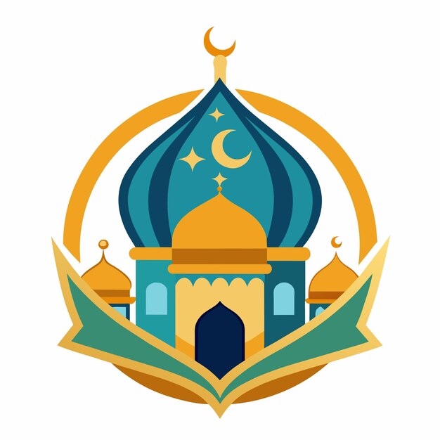 Ilustración de una mezquita musulmana aislada de estilo plano saludos de Eid Mubarak Ramadán Kareem
