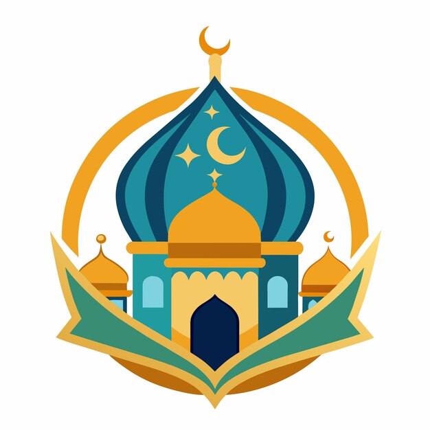 Vector ilustración de una mezquita musulmana aislada de estilo plano saludos de eid mubarak ramadán kareem