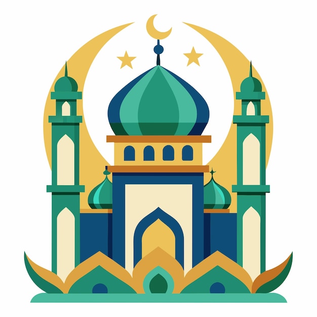 Ilustración de una mezquita musulmana aislada de estilo plano saludos de Eid Mubarak Ramadán Kareem