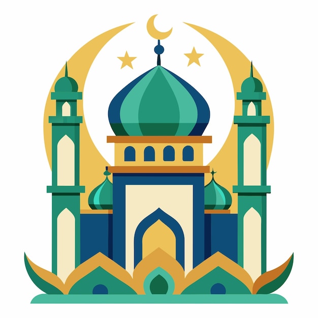 Vector ilustración de una mezquita musulmana aislada de estilo plano saludos de eid mubarak ramadán kareem