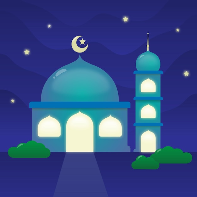 Vector ilustración de la mezquita de la noche lailatul qadr ilustración vectorial