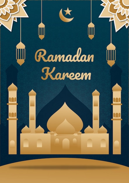 ilustración de una mezquita temática de Ramadán en color dorado