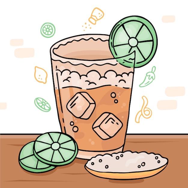 Ilustración de michelada en estilo dibujado a mano
