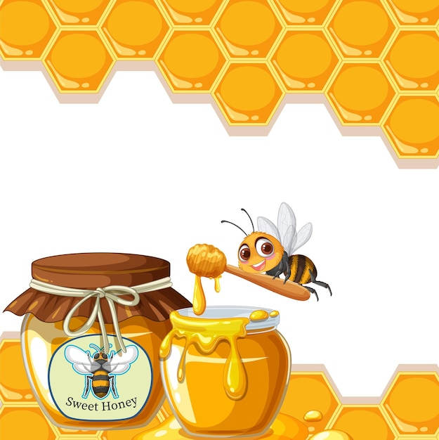 Ilustración de la miel dulce y la abeja ocupada