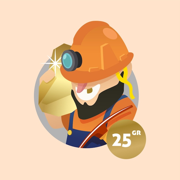 Vector ilustración de minería de oro con tesoro de oro de 25 gramos.