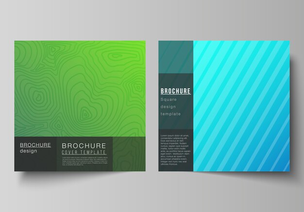 La ilustración mínima de diseño editable de dos formatos cuadrados cubre plantillas de diseño para folleto, volante, revista. Patrón geométrico abstracto con fondo de negocios degradado colorido.