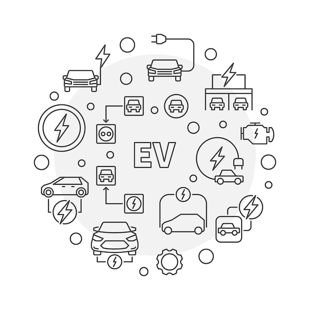Ilustración mínima de vector redondo EV en estilo de contorno