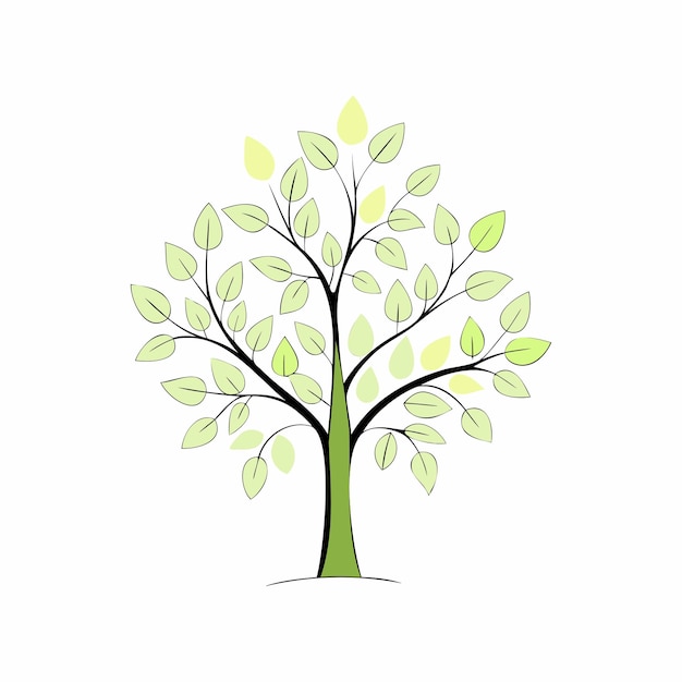 Ilustración minimalista de un árbol con hojas verdes sobre un fondo blanco