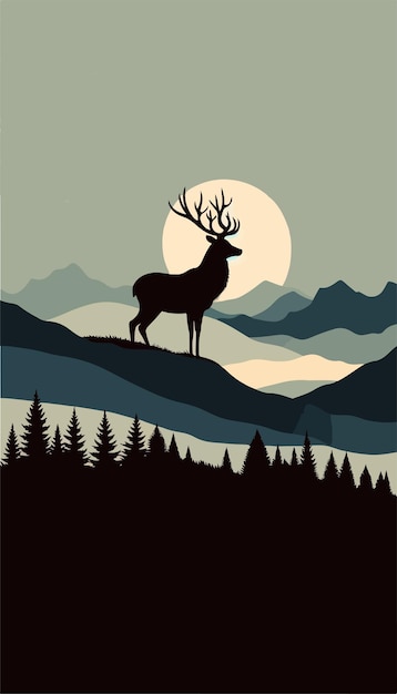 Ilustración minimalista de estilo vectorial con una silueta de un majestuoso ciervo