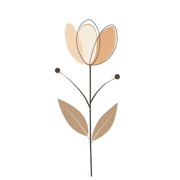 Ilustración minimalista de la flor del tulipán Boho Arte floral botánico neutro moderno en tonos de tierra