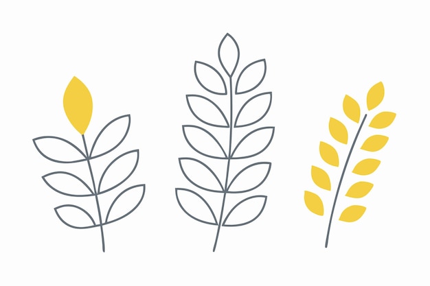 Ilustración minimalista de hojas tropicales sobre fondo blanco
