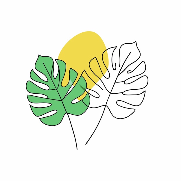 Ilustración minimalista de hojas tropicales sobre fondo blanco