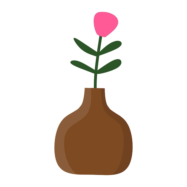 Una ilustración minimalista de un jarrón marrón con una sola flor rosada Contraste simple pero vibrante