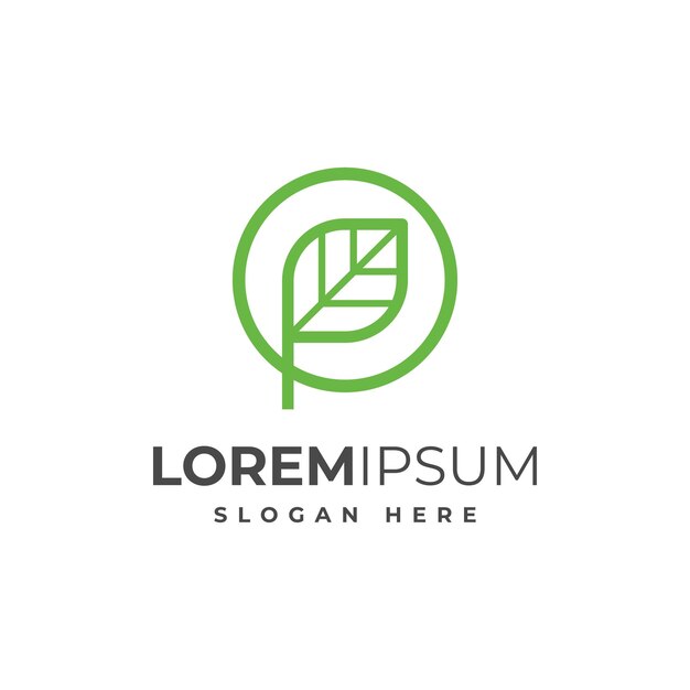 Ilustración Minimalista Letra P con el concepto de diseño del logotipo del círculo del contorno de la hoja
